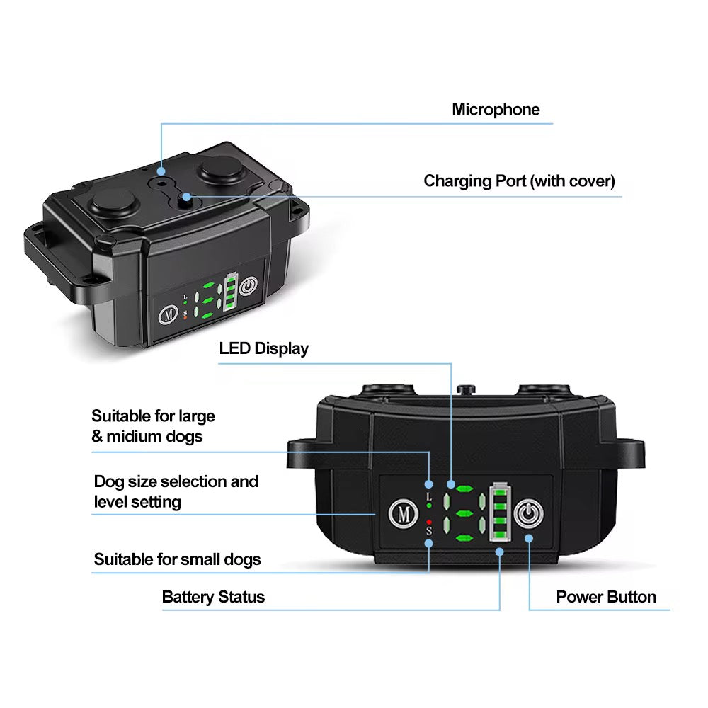 Diervriendelijke blafband met trillingen en geluiden